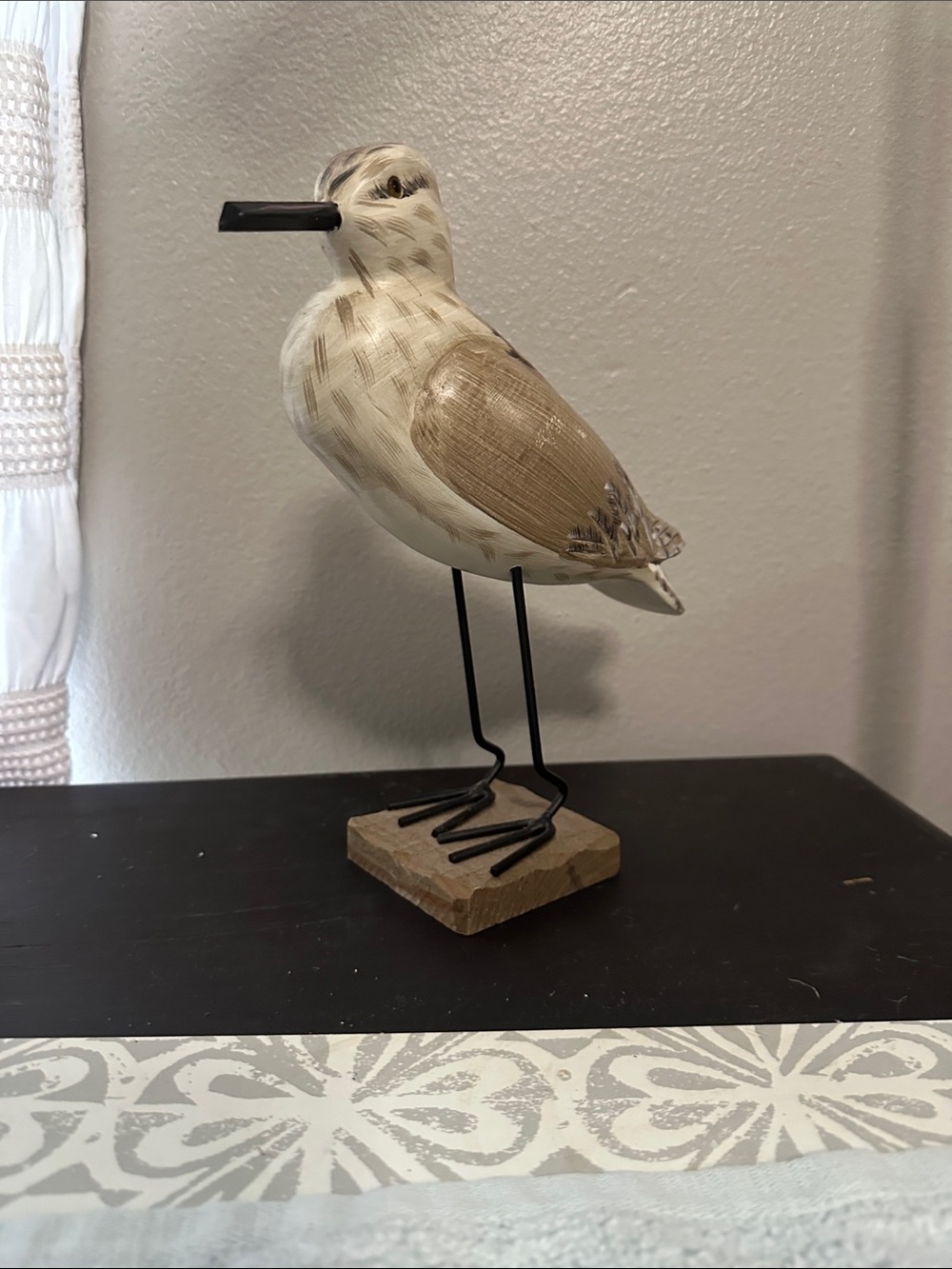 Hand-Painted Neutral Wood Sandpiper - Decorative Beach Accent like new